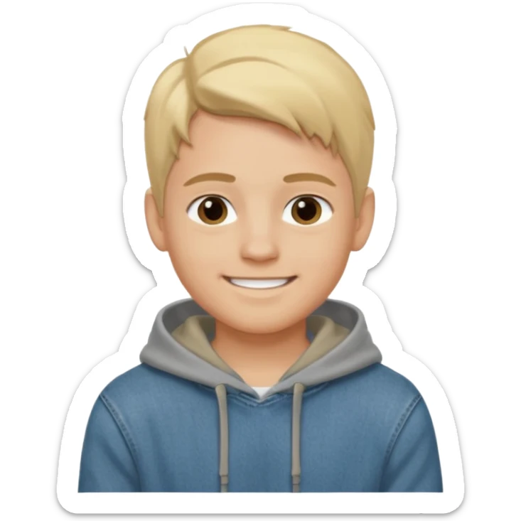 Kjekk gutt (lys i huden) som har pynta seg. Har på seg Jeans og grå hette genser og håret skal være  midtskill og fargen på håret er blondt. Litt øyevipper men ikke mye og litt mørke brun. Skal se HOT Å SEXY UT smile mer!!! sticker