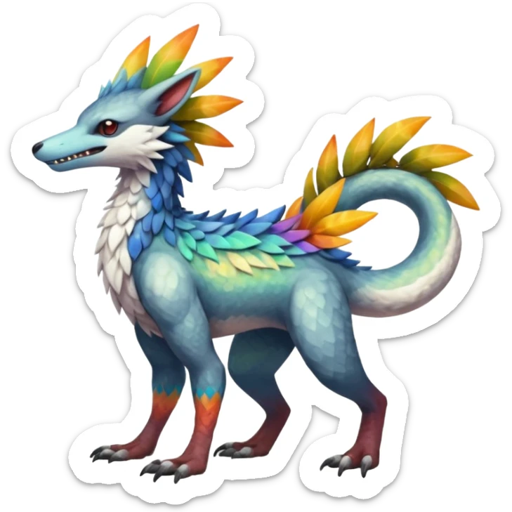 Colorful Fruity Iridescent Warm-colored Tropical Exotic Vernid-Sergal-Trico-Silvally-Nargacuga-fusion-hybrid-animal-creature, full body sticker