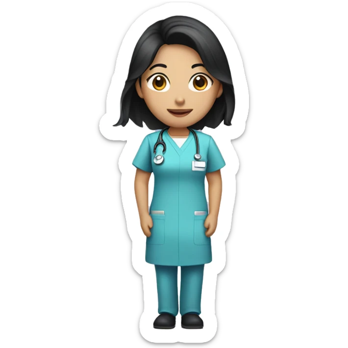 Asian nurse with black hair and tan skin in scrubs sticker