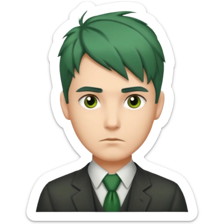 Man with Green Ponytail – dark-green tied hair, calm serious face. sticker