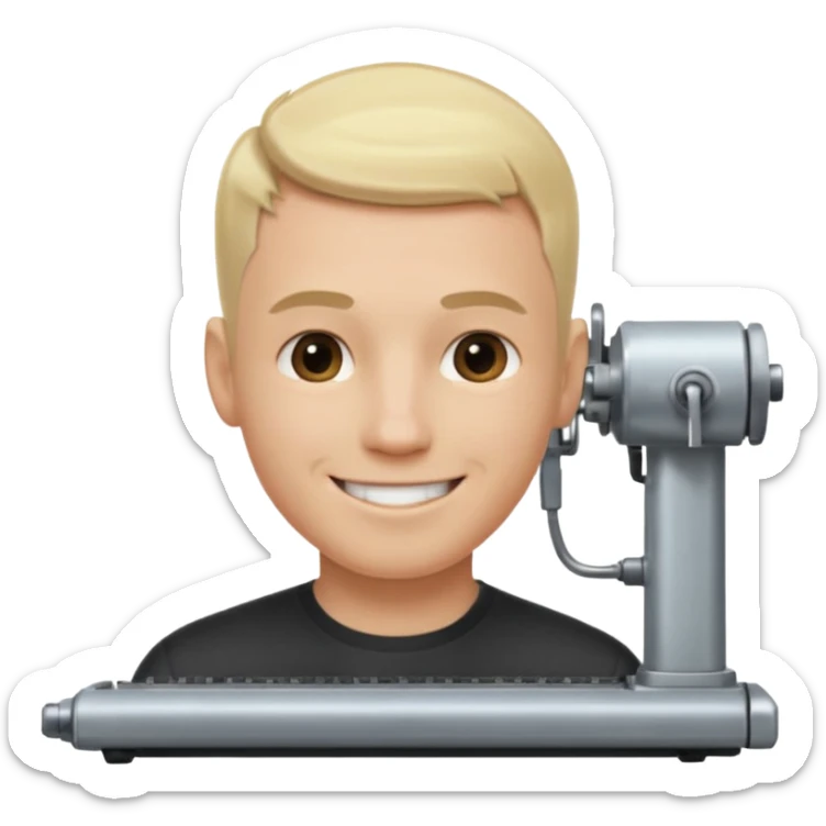 Male, no glasses, blonde hair, right side of hair shaved with a machine, face turned towards the camera sticker