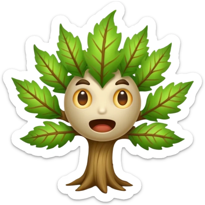 woodland spirit jump scare reaction with leaf hair standing up sticker