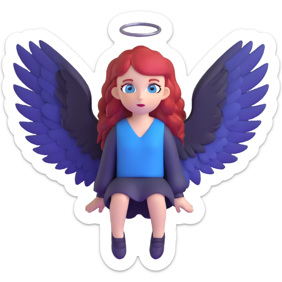 diabolical girl with wings, red hair, blue eyes, dark aura sticker