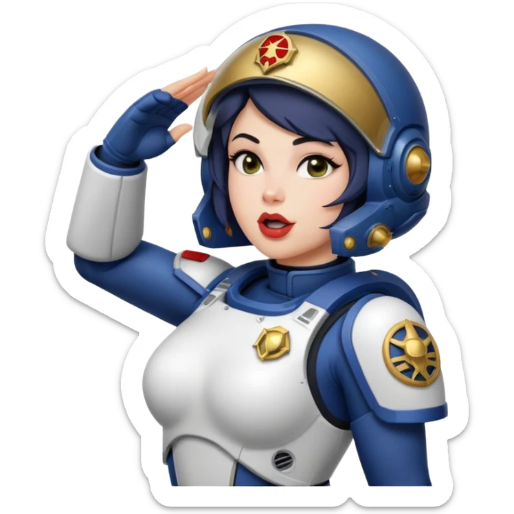 woman space marine in bodysuit salutes tongue out sticker
