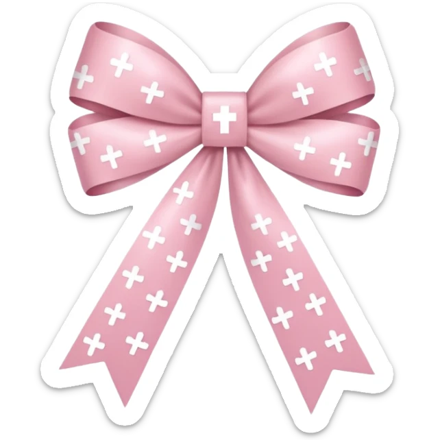 super pale pink bow confetti but the paper confetti are the pale pink bows all spread out with white tiny glitter and then with a cross on it sticker