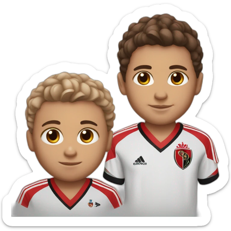 2 white brothers brown eyes and hair using flamengo soccer team uniform - one baby and one little sticker
