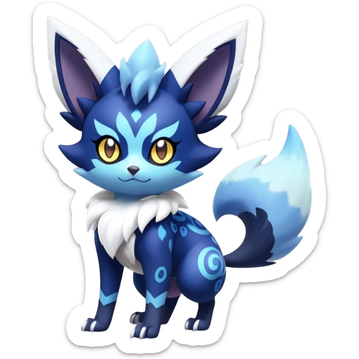 Shiny Exotic Badass Colorful Ethereal Royal Mysterious Gothic Meowstic-Zorua-Noibat-Pokémon-Fakémon-hybrid-creature (full body) with random pattern-markings sticker