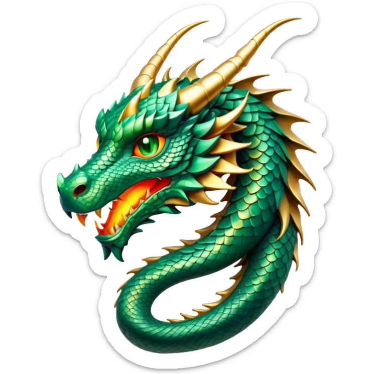 cinematic-noble-dragon-portrait-emoji,-poised-and-majestic,-with-a-sinuous,-elongated-body-covered-in-intricately-detailed,-shimmering-scales-in-hues-of-emerald-and-gold,-and-piercing,-fiery-eyes-that-reflect-ancient-wisdom; sticker
