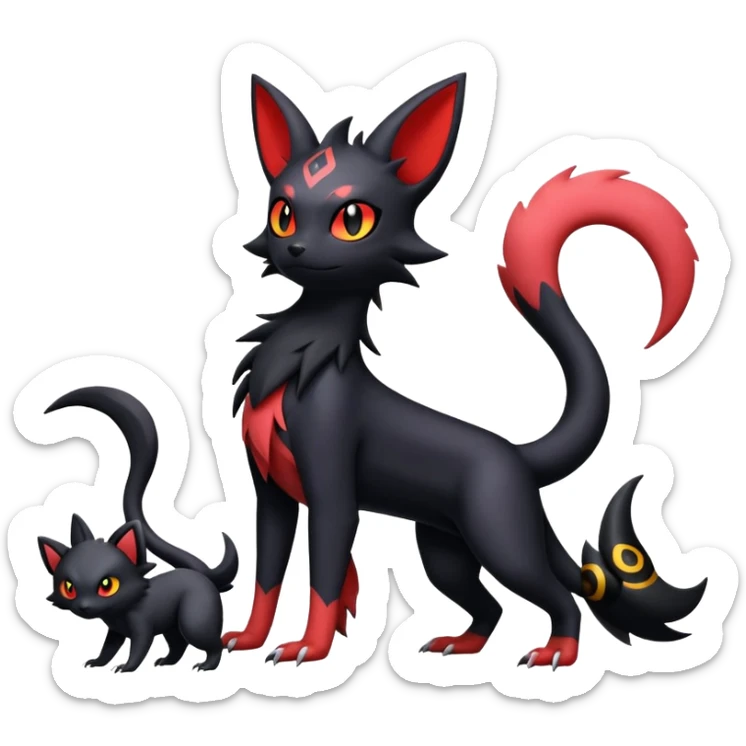 Salandit-Umbreon-Litten-Zorua-Noibat-Fakémon-hybrid-creature (full body)  sticker