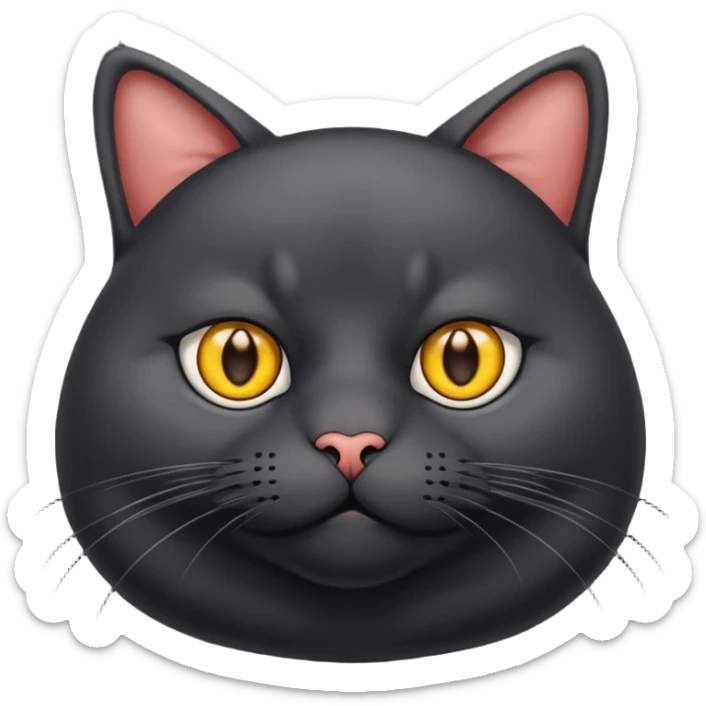 Un gato negro gordito con los ojos de color amarillos sentado sticker