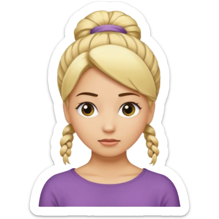 A woman with her hair tied up, blonde, who says "ma, cómo?" sticker