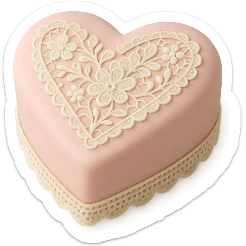 heart-shaped fondant cake with edible lace sticker