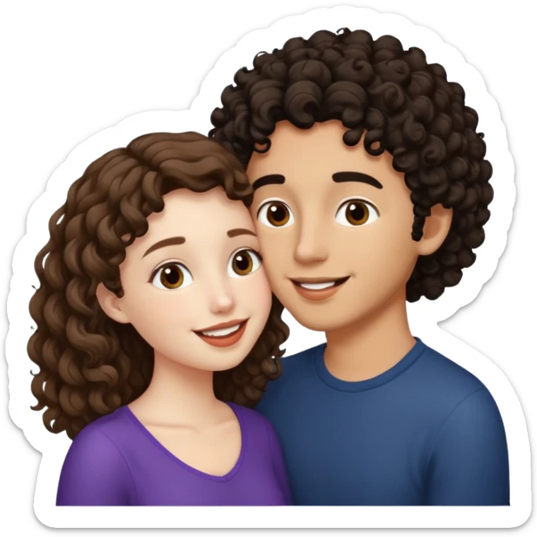 kissing couple, pale girl with brown hair and tan boy with black curly hair sticker