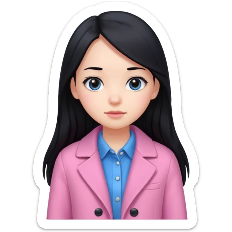 A cute girl, long black hair with 🎀, black eyes, wearing a pink coat and a pink shirt inside  sticker
