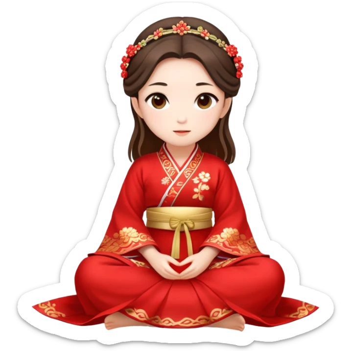 Beautiful girl wearing red Hanfu wedding dress sitting sticker
