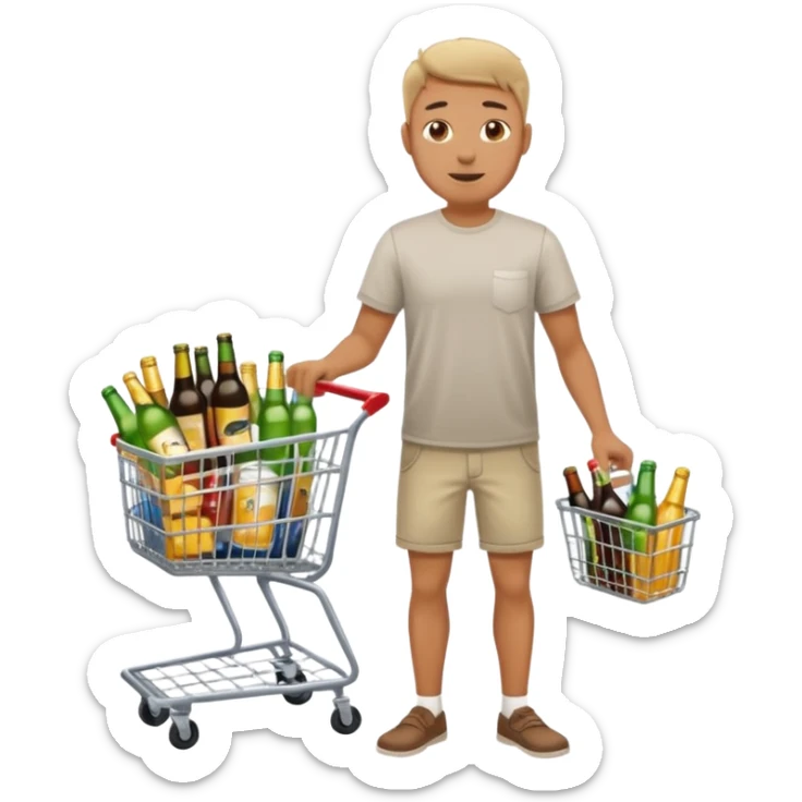 man with a shopping cart full of beers and wines full body sticker