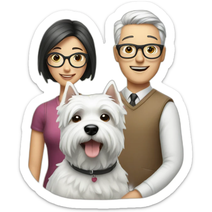 Man with glasses anda woman with a westie dog girl sticker