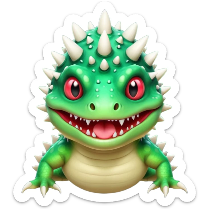 poisonous mushroom reptile monster portrait, head and shoulders only, lizard-like face, spiky mushroom growths, toxic green glow, creepy tongue, fantasy animal vibe, 3D cartoon, mobile game icon style, clean background, no text, no watermark

 sticker