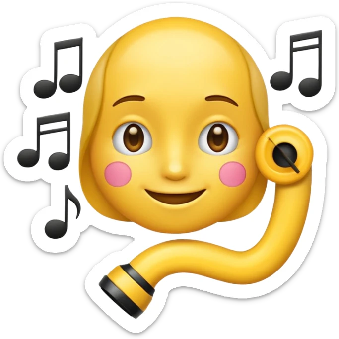 yellow emoji whistling with music notes coming out its mouth and side-eyeing sticker