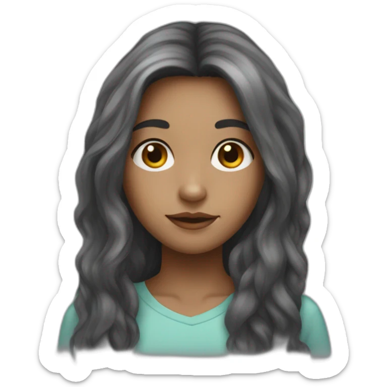 Dark long hair girl with hazel eyes and a bit of freckles on her nose and cheeks sticker