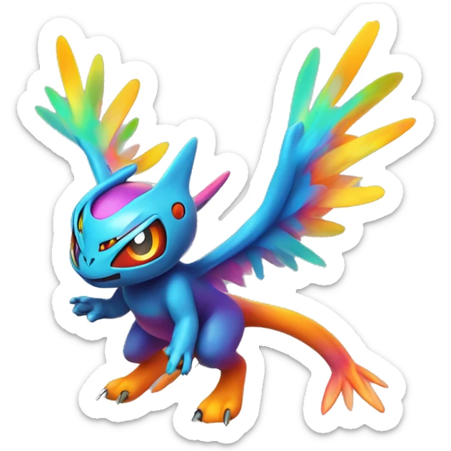 Colorful Neon Colors Vibrant Colors Flying Futuristic Fakémon-Pokémon-Creature Full Body sticker
