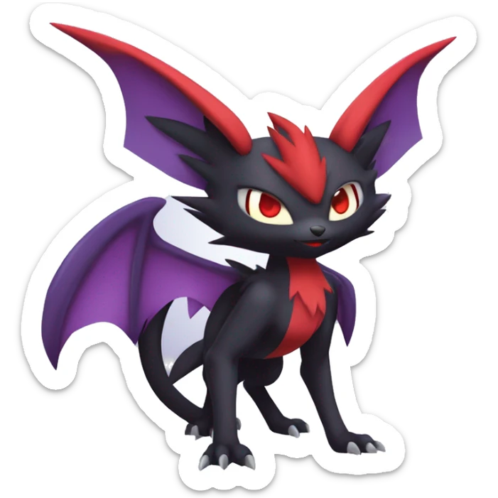  Black Red Purple Kawaii Cool Anime Nargacuga-Noivern-Noibat-Litten-Zorua-Zoroark-Fakemon-fusion full body sticker