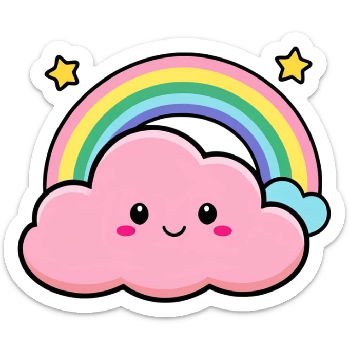 A happy pink cloud with a sparkly rainbow and glittery stars, holding a heart that says ‘Mom loves you so big! sticker