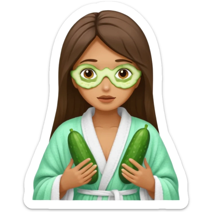 woman at the spa with cucumbers slices covering her eyes and tan skin tone with towel completely covering hair and robe on no hands showing sticker
