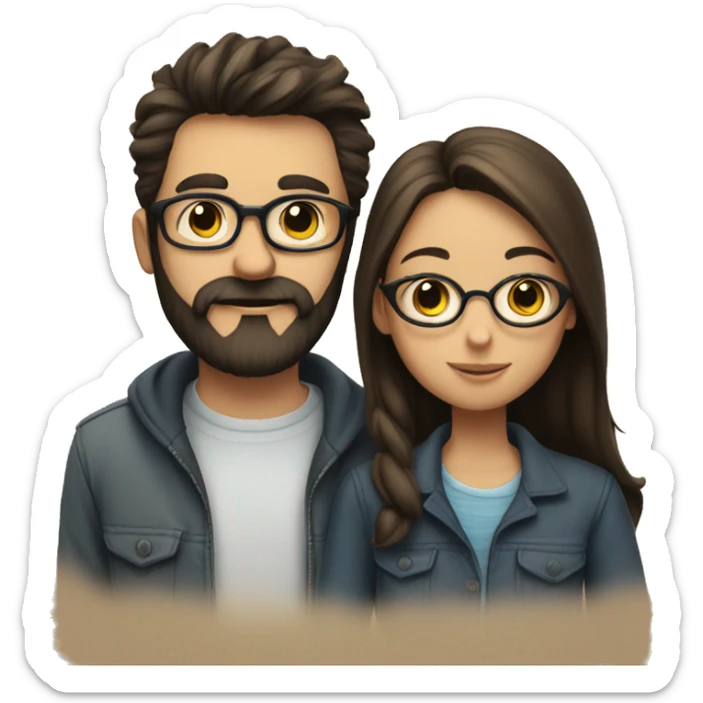 A girl and boy kissing, full bearded man and brunette girl with glasses  sticker