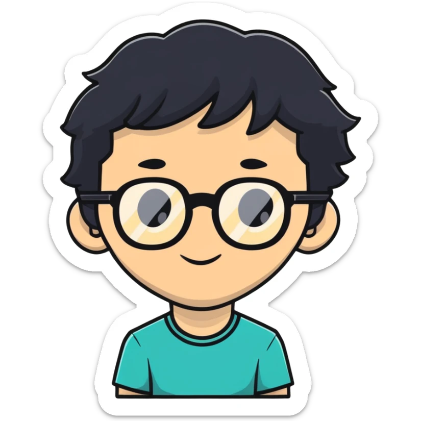skinny white boy with wavy black hair, big nose, black glasses sticker