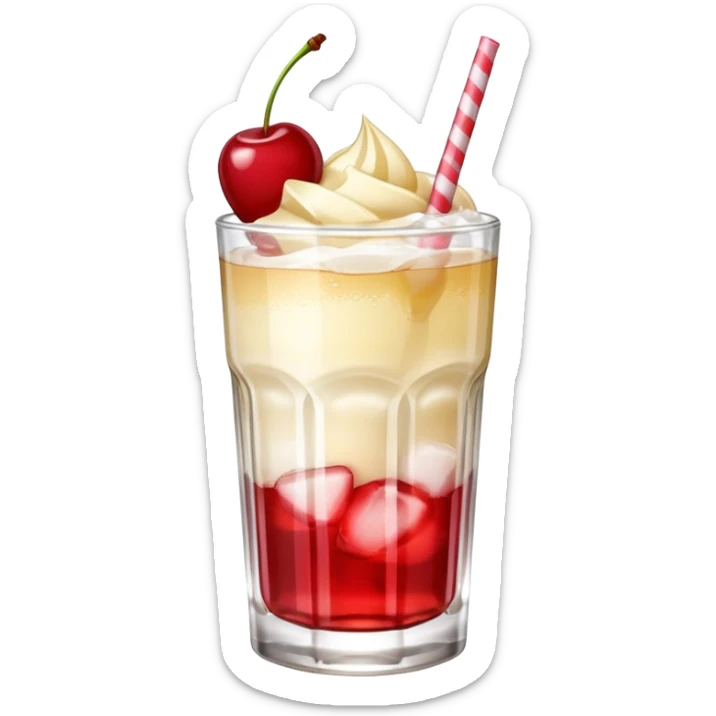 Japanese Cream soda clear glass with ice and vanila + cherry on top sticker