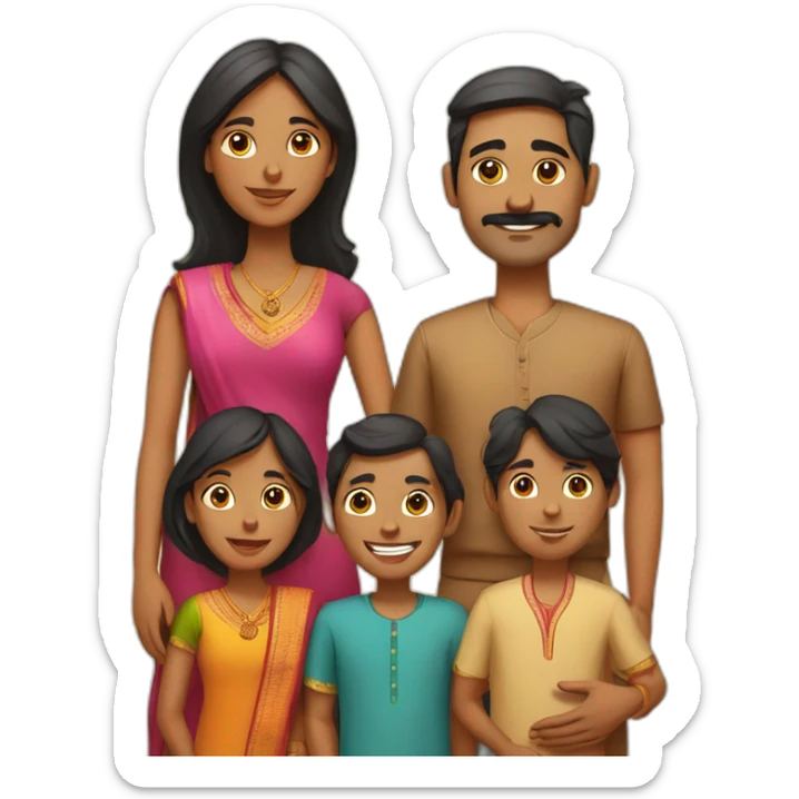 Indian family of 4 with one son and one daughter and a dog sticker