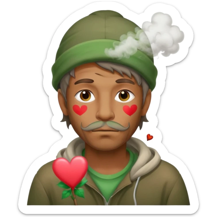 Homeless man with Valentine’s Day decor smelly and ugly  white and green smoke  sticker