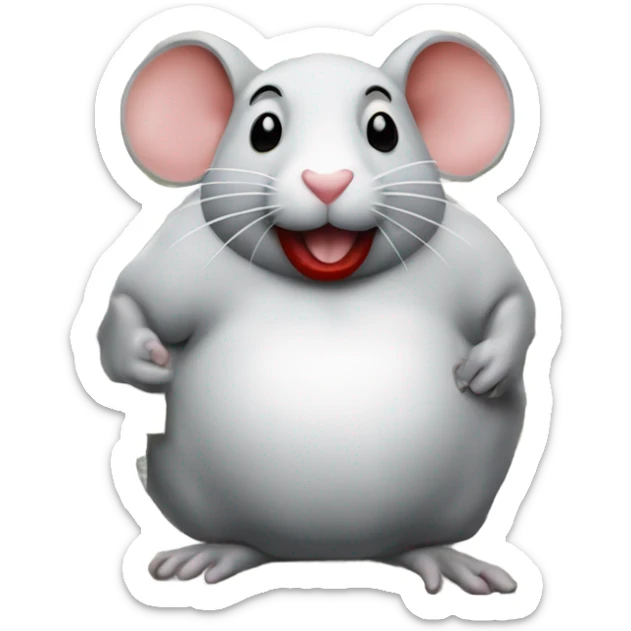 A big fat rat counting in money in London. The rat has big red lips, it’s wearing a t-shirt with some writing on that says I love Billi Eilish sticker