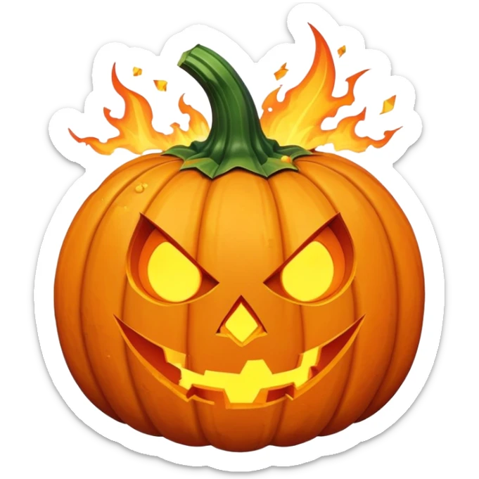 a scary flying bubbly pumpkin with poisonous shards with claws and a dangerous face, emiting fire from its ears and hands sticker