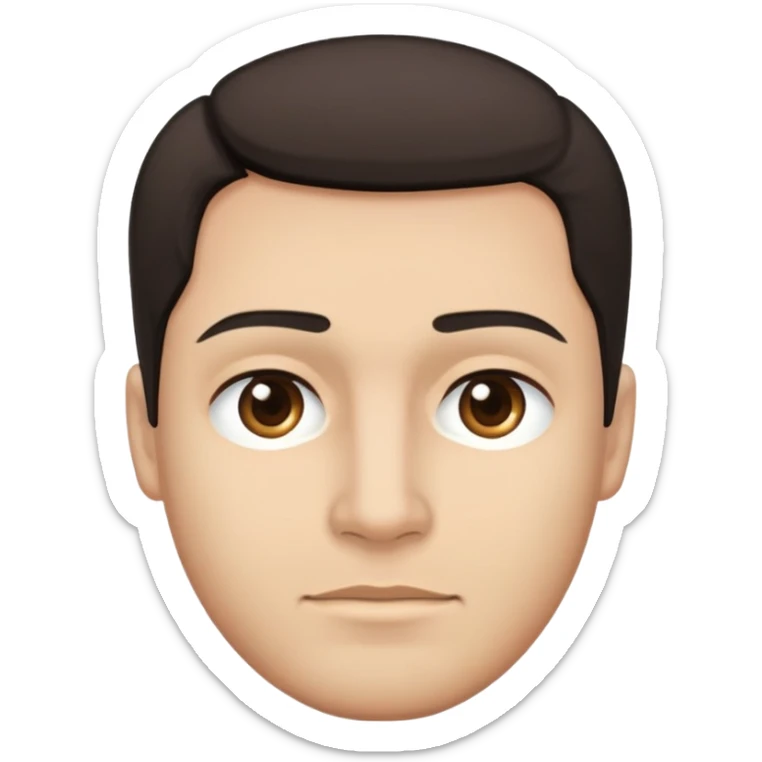 close-up of man face only with medium eyes, medium light skin tone, dark hair, no neck visible, just the face sticker