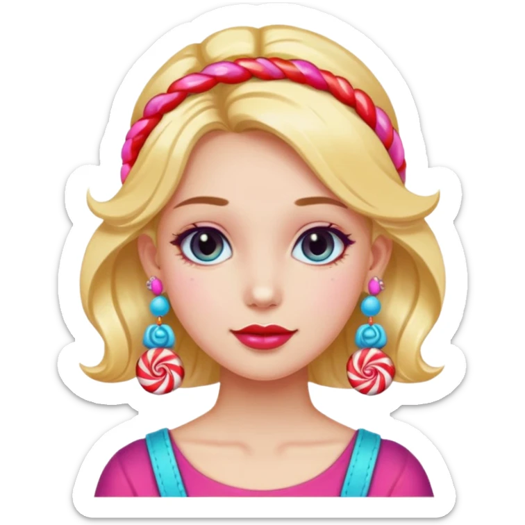 girl with a lot of accessories and earrings made out of candy sticker