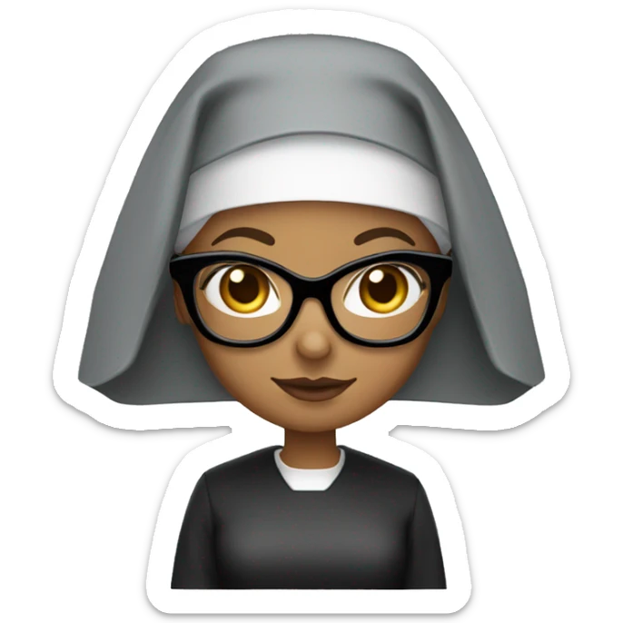 Female nun with medium skin tone and curly hair wearing spike Lee glasses sticker