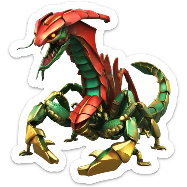 Dragon scorpion Black red gold green cyan rusty grunge effect scratched patina rat mouse scorpion tail stinger gangsta gangster hip hop gold chain mechanical cyborg pixel 3d render low poly sticker