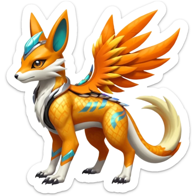 Tribal Exotic Meloetta-Lombax-Renamon-Protogen-Palkia-hybrid-fusion-Fakémon-creature, full body sticker