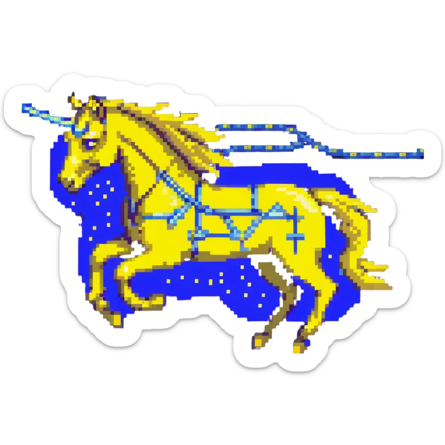 yellow fast electric horse made of electricity, bolts, visible yellow wires, lightning, blue electricity details, galloping sticker