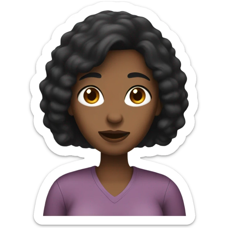 A woman with black hair, brown eyes, dark skin is holding a phone sticker