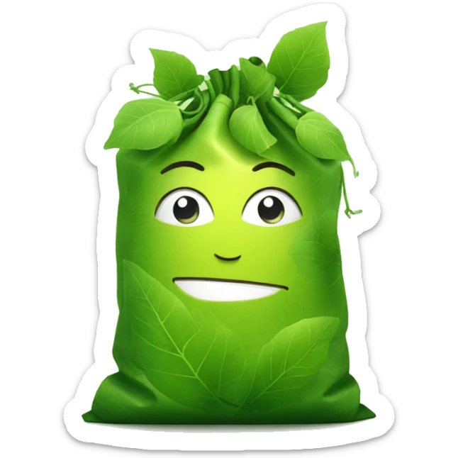 ecological bag with a cute face and hair made of green leaves sticker