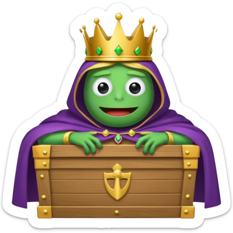 Emoji of an empty wooden coffin labeled ‘ECHO,’ being nailed shut by a king-like Pepe the Frog wearing a crown and cape sticker