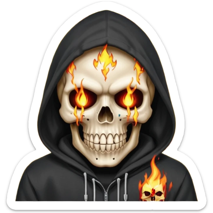 Bro I wanna skull with hoodie on the hoodie has to be on fire and I want matrix blood with the codes and weird numbers spilling out eyes and mouth almost give him a diamond grill in his mouth make it shinny where is the matrix symbols  sticker