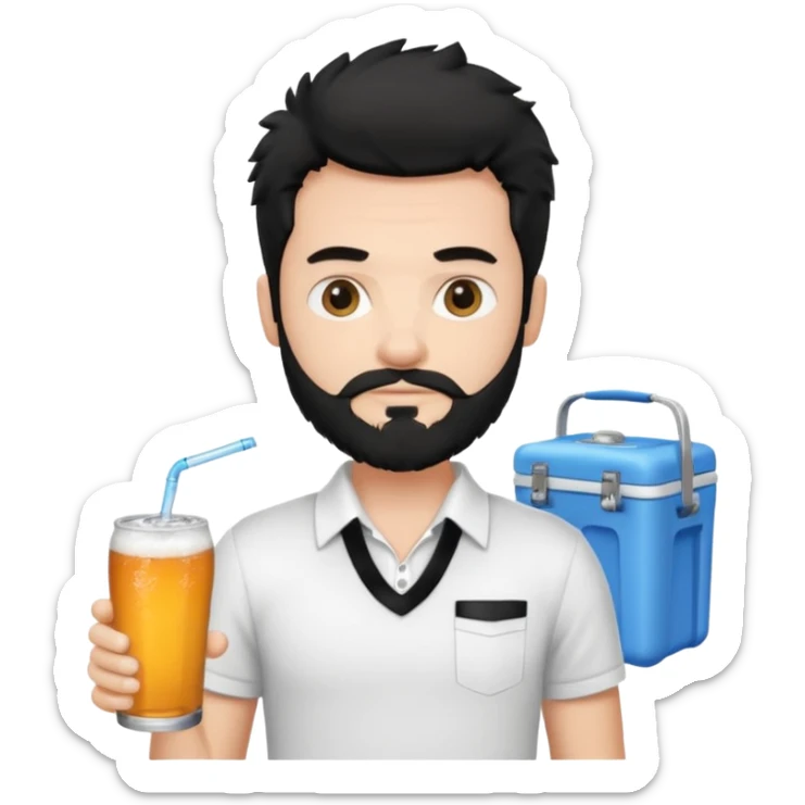 A white guy with coolers and white collar t shirt  and the beard for him is at the chin area only and not moustache ,the hair is fuzzy and black in colour sticker