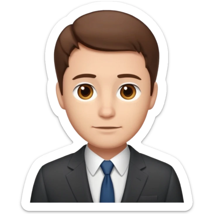 man with short brown hair, friendly face, wearing a suit, inspired by Hank Brennan sticker