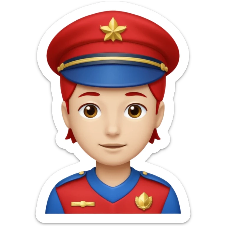 Vendeur comptoir habiller en rouge portant une casquette bleu sticker