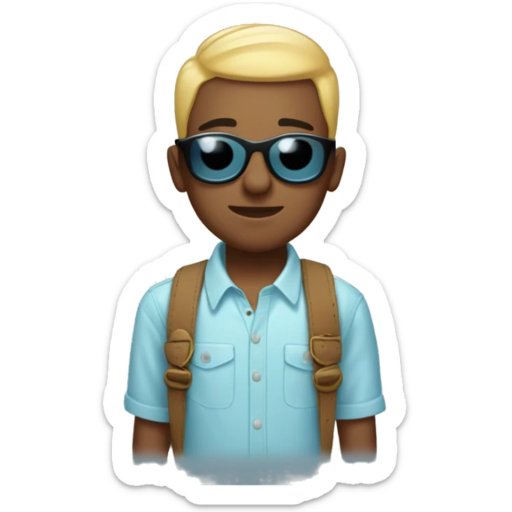A cute boy wih buzz hair cut and black sun glasses and wearing shirt light blue sticker