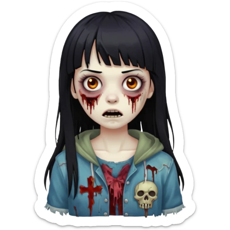 Zombie girl With black hair and bangs long hair sticker